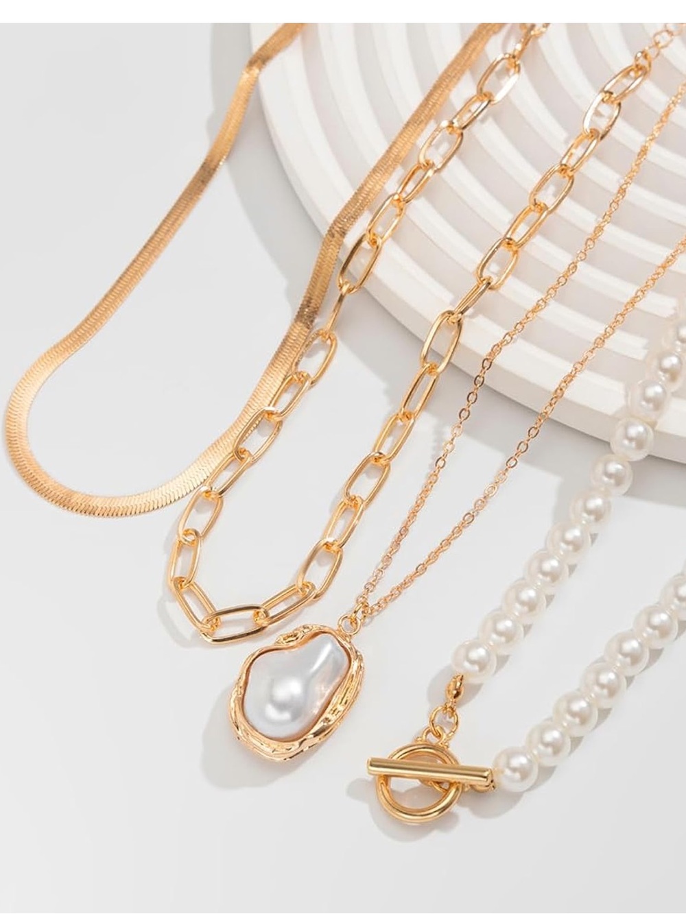 Anthropologie Gold and White Pearl Layered Pendant Necklace - Picture 2 of 6